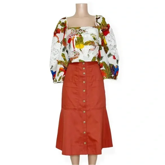 NWT Farm Rio Forest Birds crochet and guipure lace Cropped Blouse Size L - Picture 3 of 16